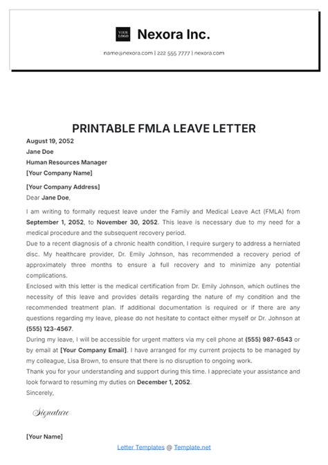 Fmla Letter Template