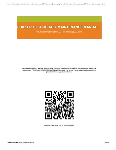 Fokker 100 Aircraft Maintenance Manual