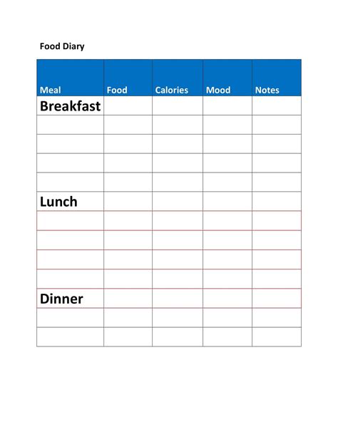 Food Diary Printable