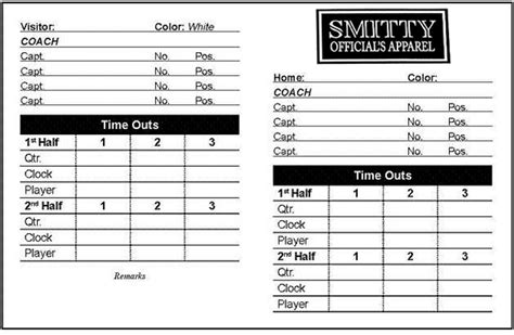Football Officials Game Card Template