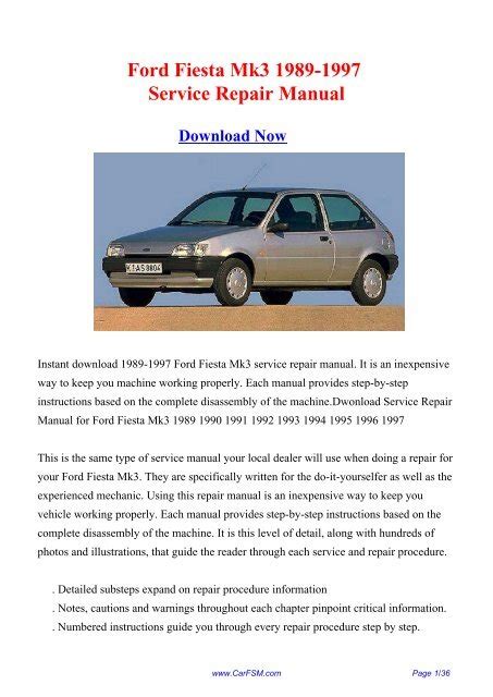 Ford Fiesta 1989 1997 Repair Service Manual