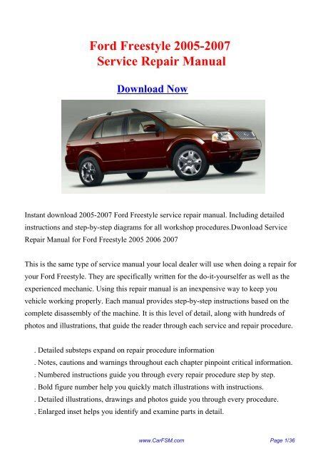 Ford Freestyle 2005 2007 Workshop Service Manual Pdf