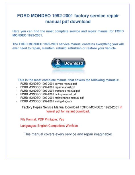 Ford Mondeo 1992 2001 Repair Service Manual Pdf