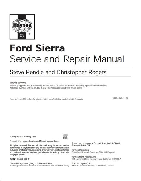 Ford Sierra 1982 1993 Repair Service Manual Pdf