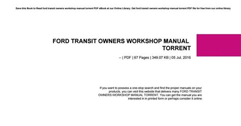 Ford Transit 1981 User Manual Torrent