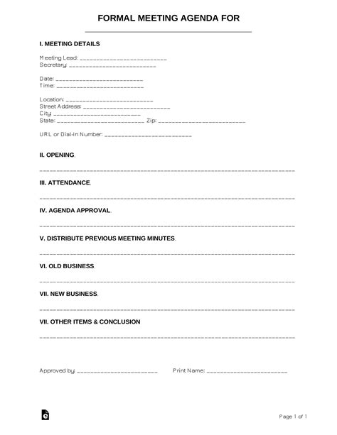 Formal Agenda Template