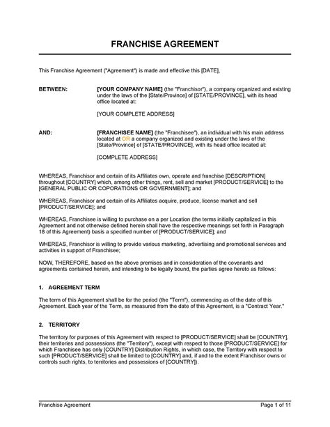 Franchise Agreement Template