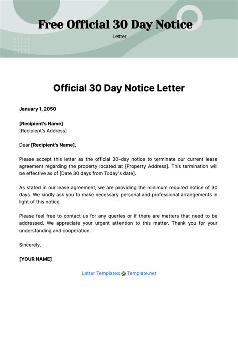Free 30 Day Notice Template