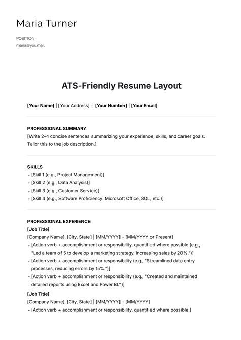Free Ats Friendly Resume Template