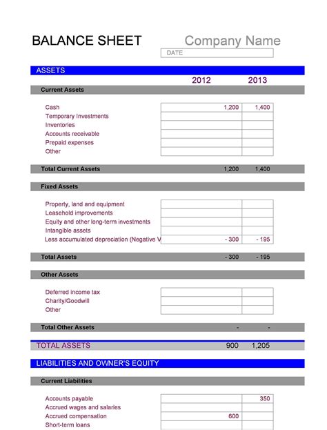 Free Balance Sheet Template