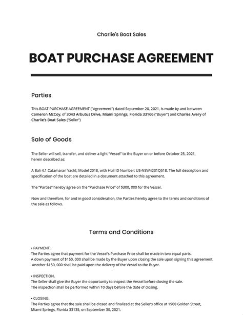 Free Boat Purchase Agreement Template