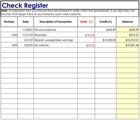 Free Checkbook Register Template Excel