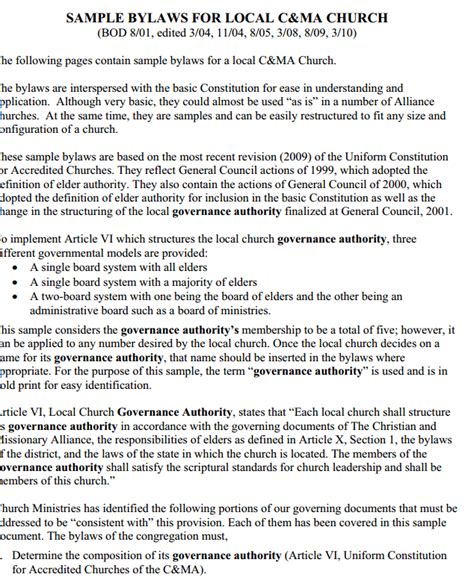 Free Church Bylaws Template