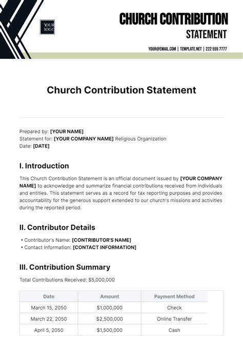 Free Church Contribution Statement Template