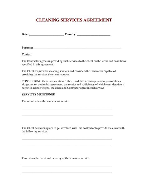 Free Cleaning Agreement Template