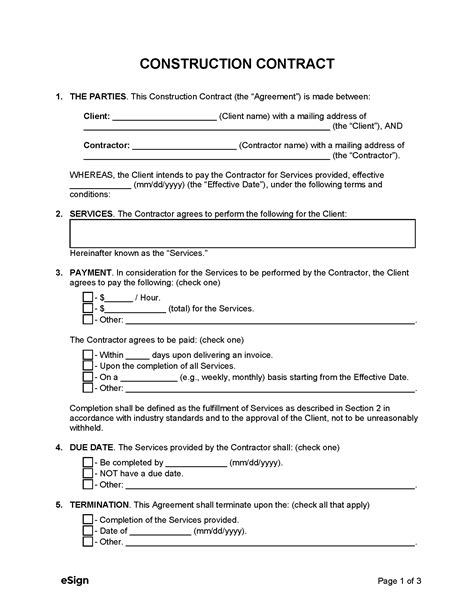 Free Construction Contract Template Word