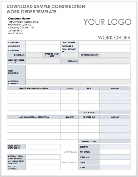 Free Construction Work Order Template