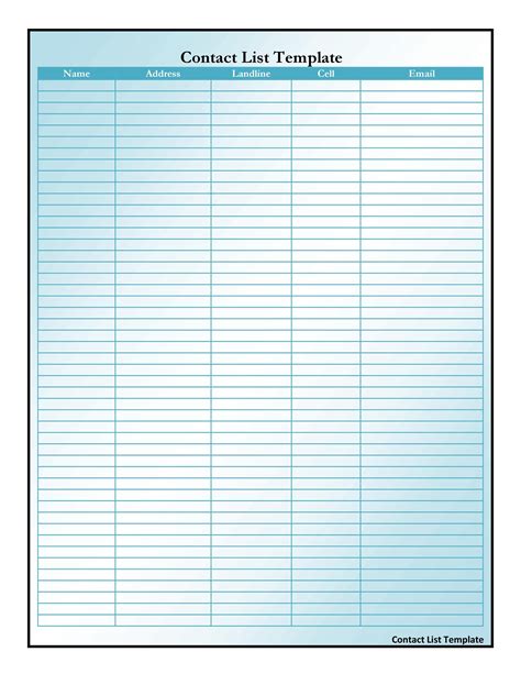 Free Contact List Template Word