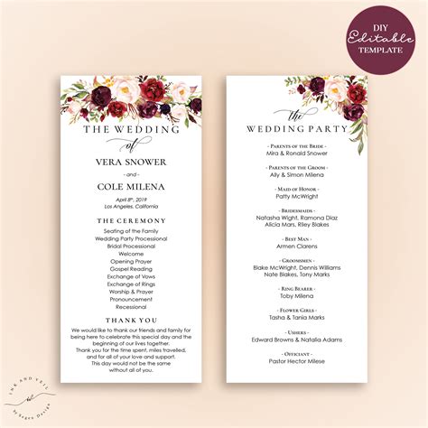 Free Editable Wedding Program Template Word