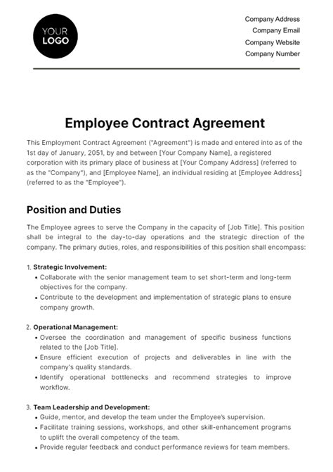Free Employee Contract Agreement Template