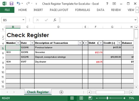 Free Excel Check Register Template