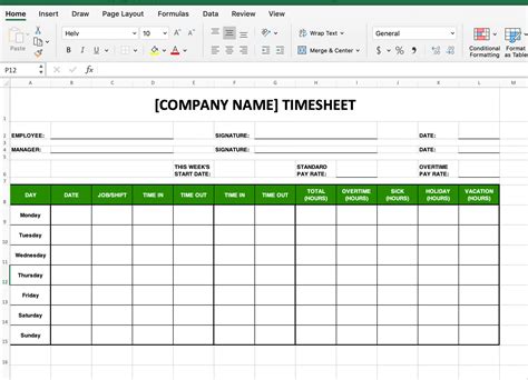 Free Excel Timesheet Template