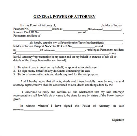 Free General Power Of Attorney Template