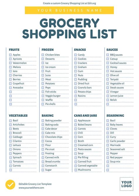 Free Grocery List Template