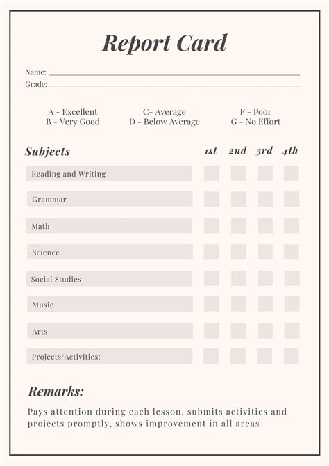 Free Homeschool Report Card Template