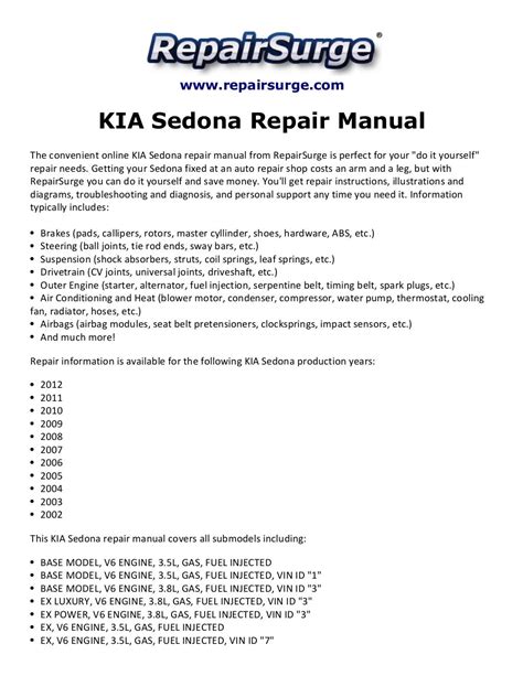 Free Kia Sedona Repair Manual Rapidshare