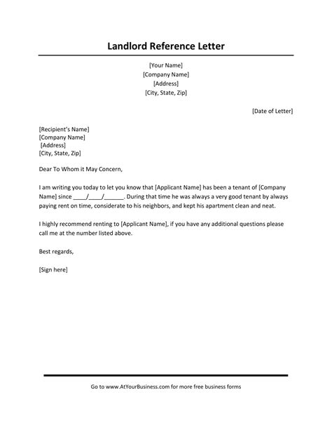 Free Landlord Reference Letter Template