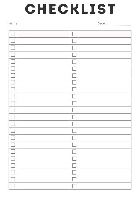 Free List Template