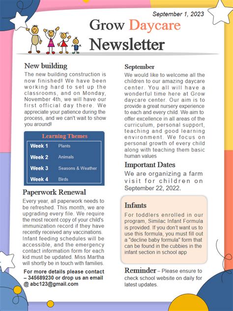 Free Newsletter Templates For Daycare