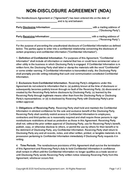 Free Non Disclosure Agreement Template