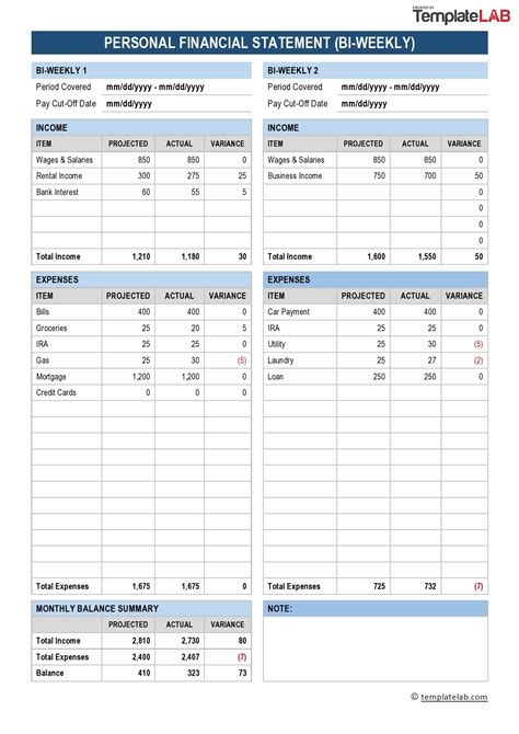 Free Personal Financial Statement Template