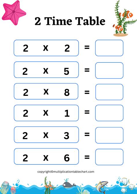Free Printable 2 Times Table Worksheet