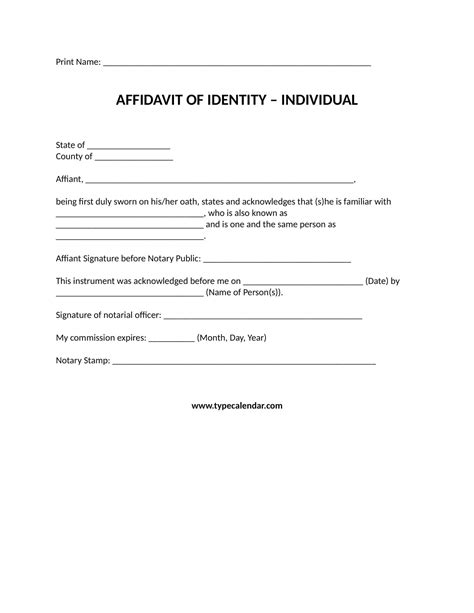 Free Printable Affidavit Of Identity