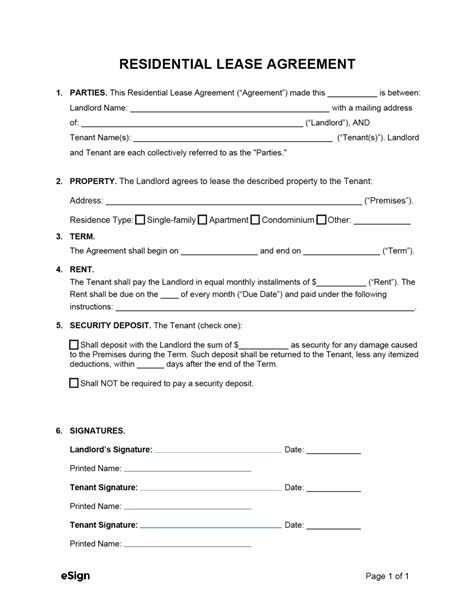 Free Printable Basic Easy Rental Agreement Template
