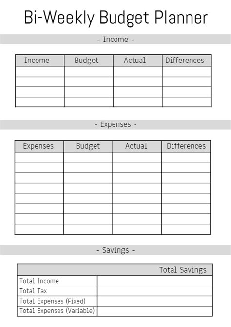Free Printable Bi-weekly Budget Planner
