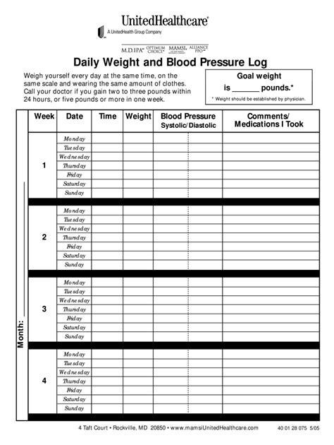 Free Printable Blood Pressure And Weight Log