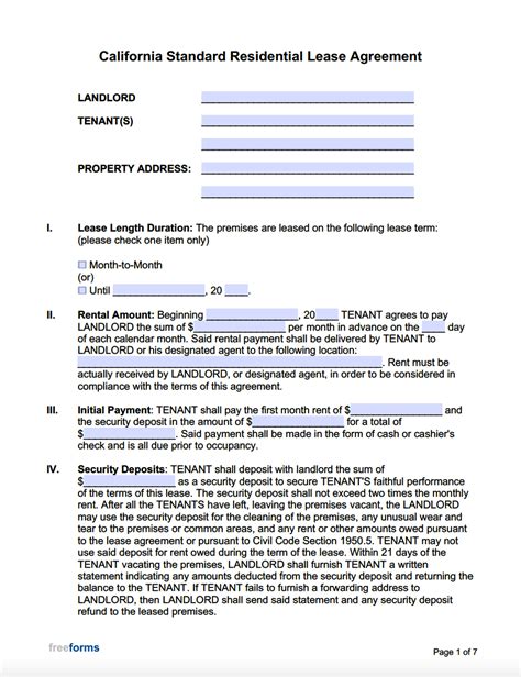 Free Printable Ca Lease Agreement
