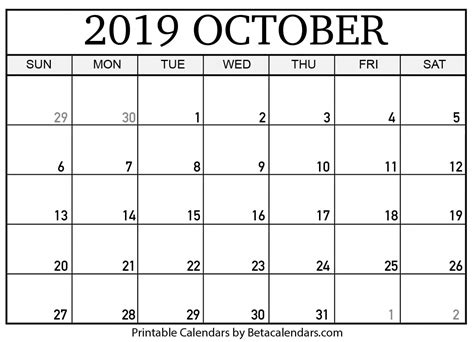 Free Printable Calendar October 2019