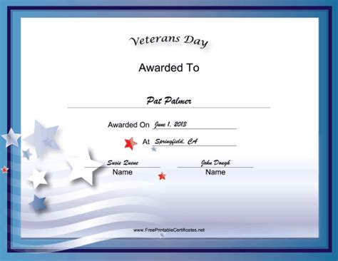 Free Printable Certificates For Veterans Day