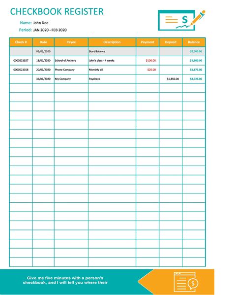 Free Printable Checkbook Register Template