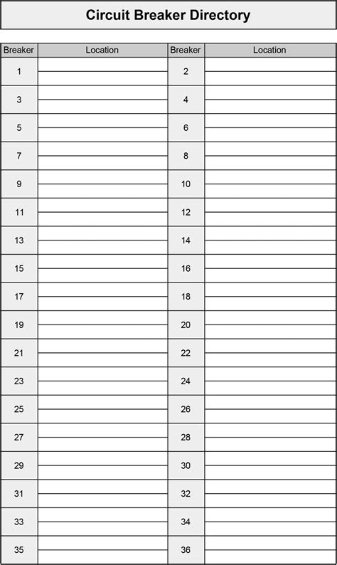 Free Printable Circuit Breaker Panel Labels Excel Template