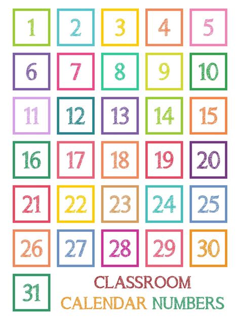 Free Printable Classroom Calendar Numbers