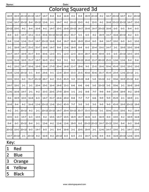 Free Printable Coloring Squared Math Sheets For 1st Grade