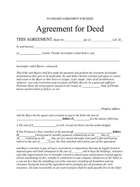 Free Printable Contract For Deed Template