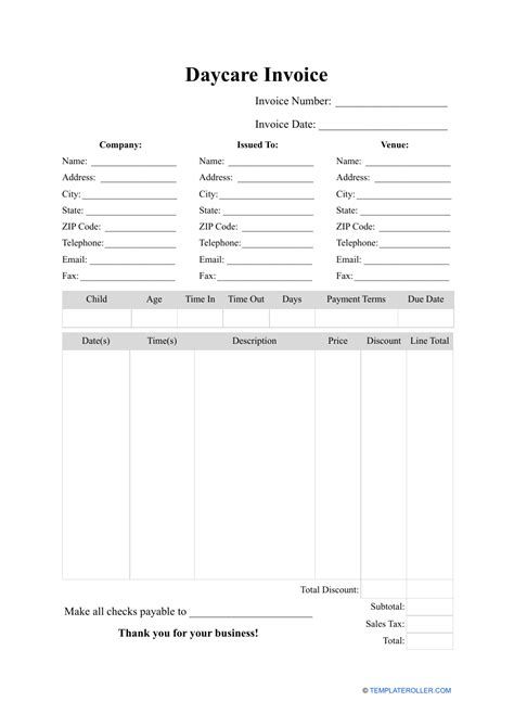 Free Printable Daycare Invoice Template