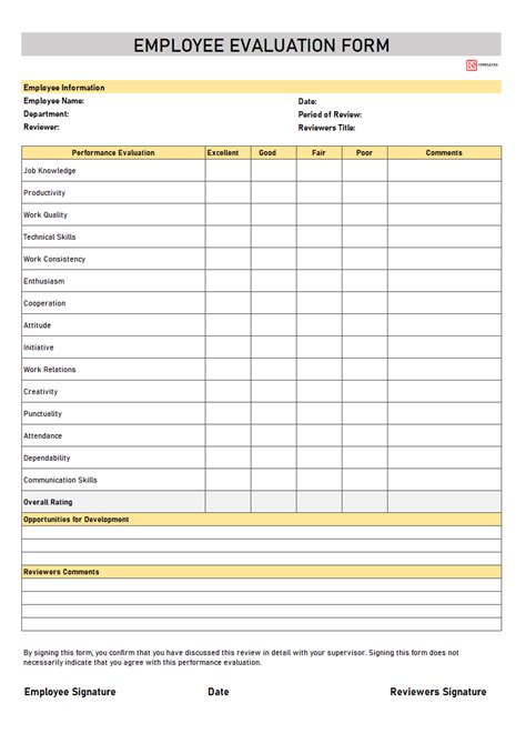 Free Printable Employee Evaluation Form